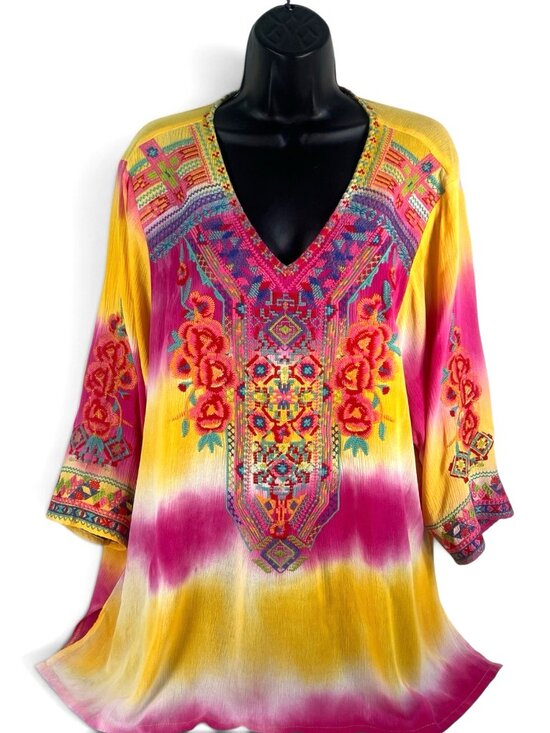 Andre By Unit Tops - Caleaas Embroidered Boho Festival Tunic size Large